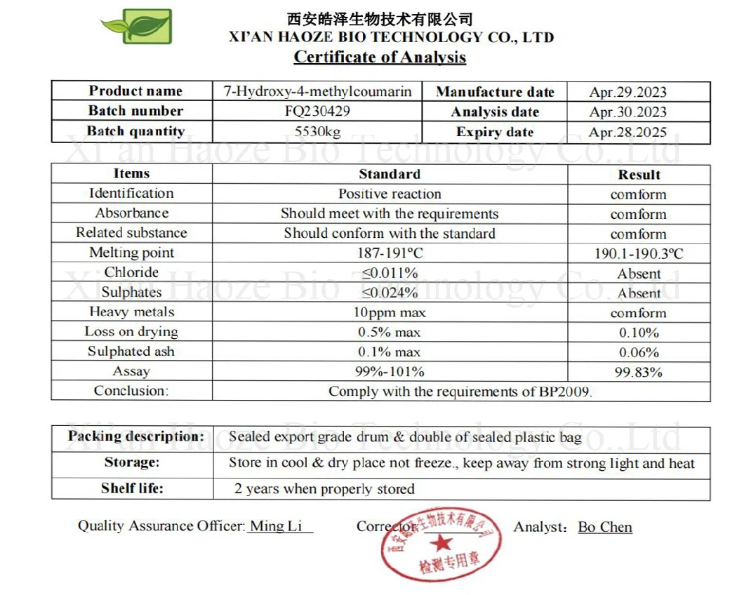 Pharmaceutical Intermediate 4-Methylumbelliferone CAS 90-33-5 7h4m/ 7-Hydroxy-4-Methylcoumarin Powder